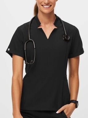 Figs Inala Slim Scrub Top Black Size Small